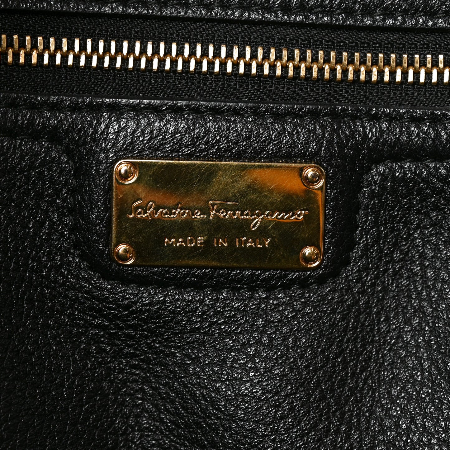Hammered Calfskin Double Handle Medium Amy Tote Black