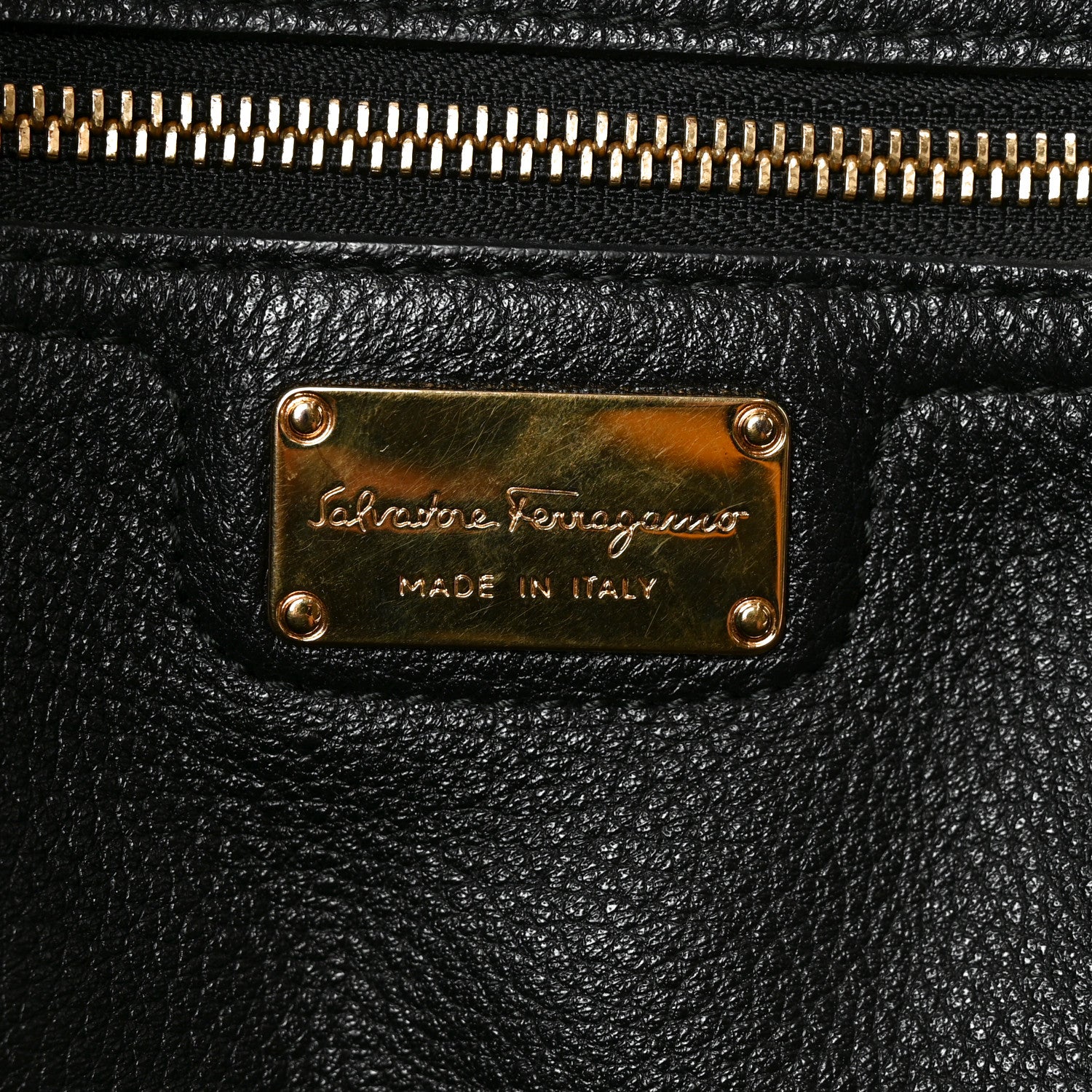 Salvatore Ferragamo Hammered Calfskin Double Handle Medium Amy Tote Black 5 of 9