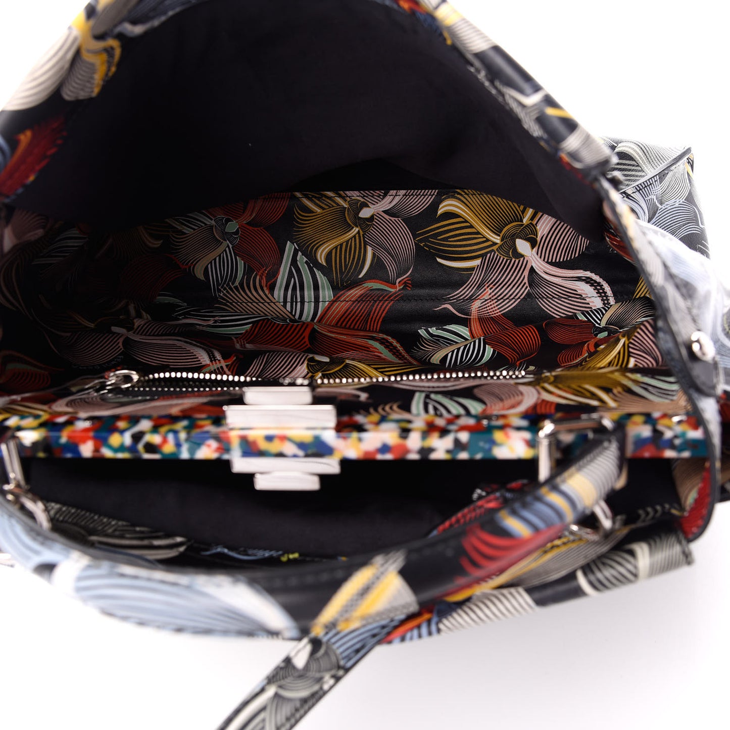 Calfskin Orchid Large Peekaboo Iconic Satchel Black Multicolor