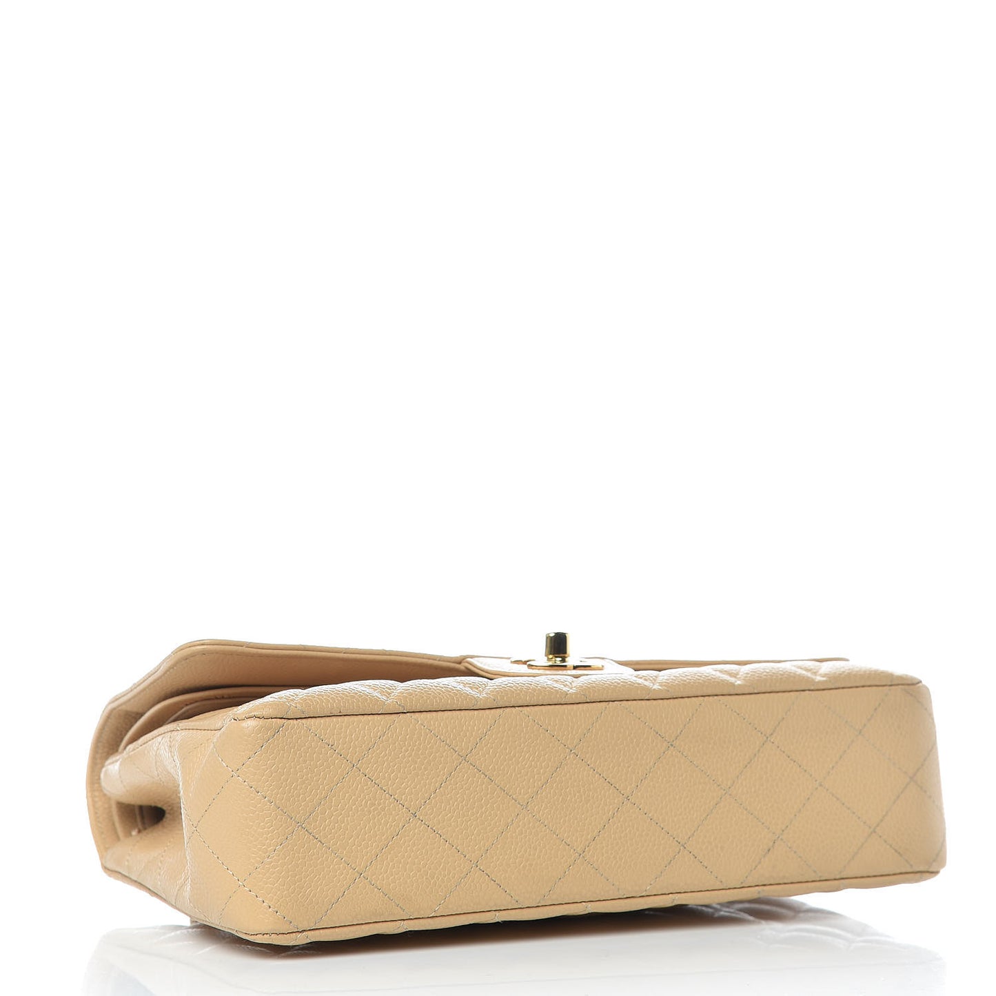 Caviar Quilted Medium Double Flap Beige
