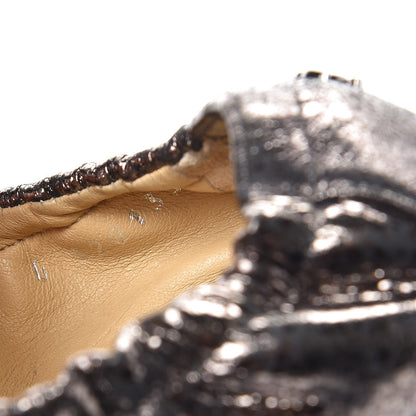 Chanel Metallic Crackled Calfskin CC Elastic Cap Toe Ballerina Flats 37 Dark Brown Black 8 of 8