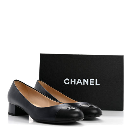 Chanel Lambskin Cap Toe CC Pumps 39 Navy Black 10 of 10