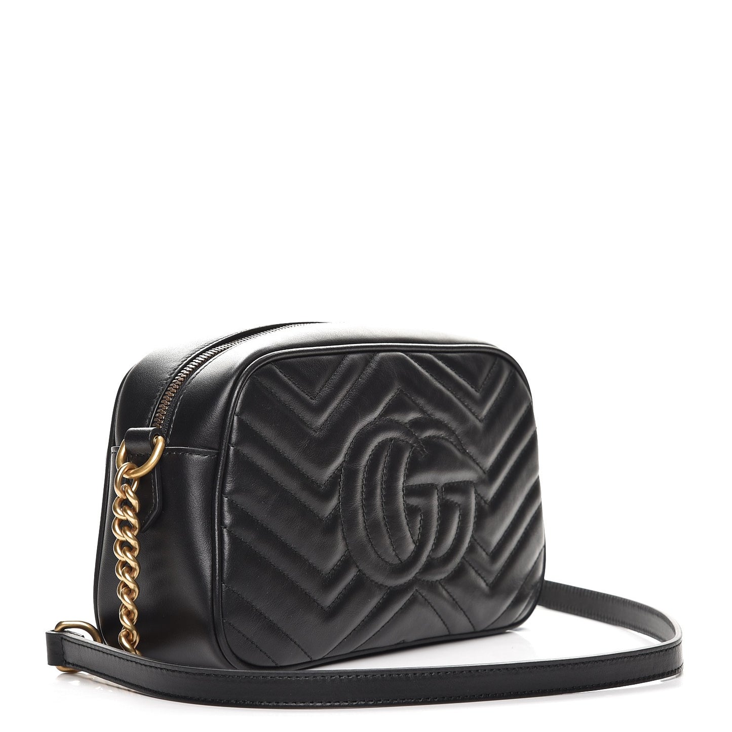 Calfskin Matelasse Small GG Marmont Chain Shoulder Bag Black