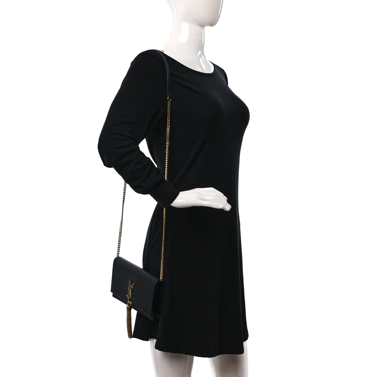 Smooth Calfskin Medium Classic Monogram Kate Tassel Satchel Black