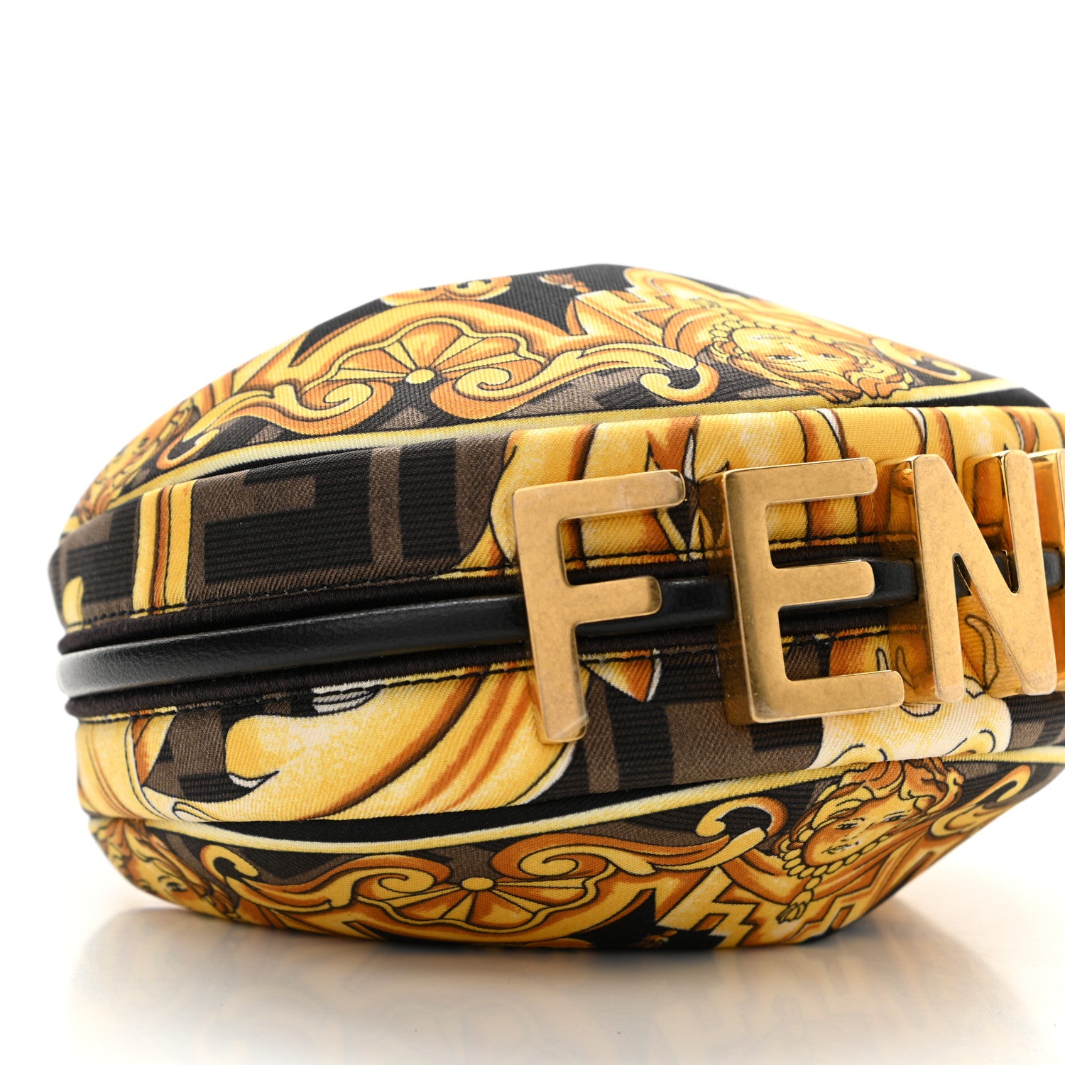 Fendi X VERSACE Silk Fendace Baroque Nano Fendigraphy Hobo Charm Black Gold 10 of 12