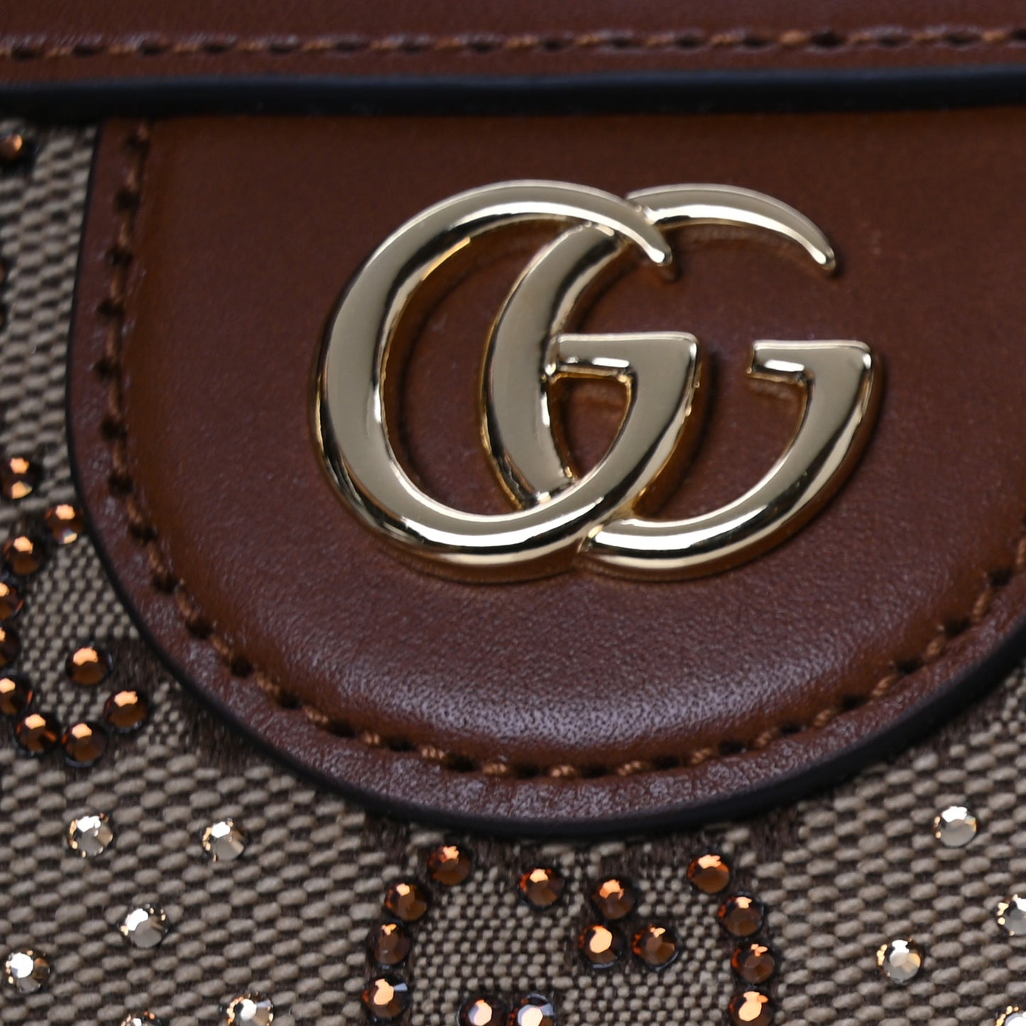 New Canvas Charisma Calfskin Crystal GG Monogram Mini Diana Tote Bag Camel Ebony