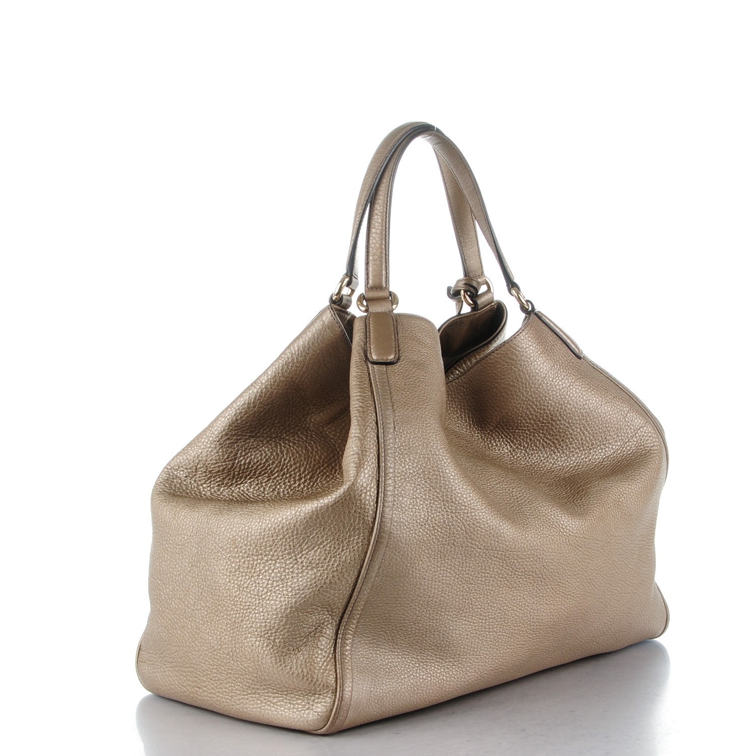 Gucci Metallic Pebbled Calfskin Large Soho Shoulder Bag Golden Beige 3 of 7