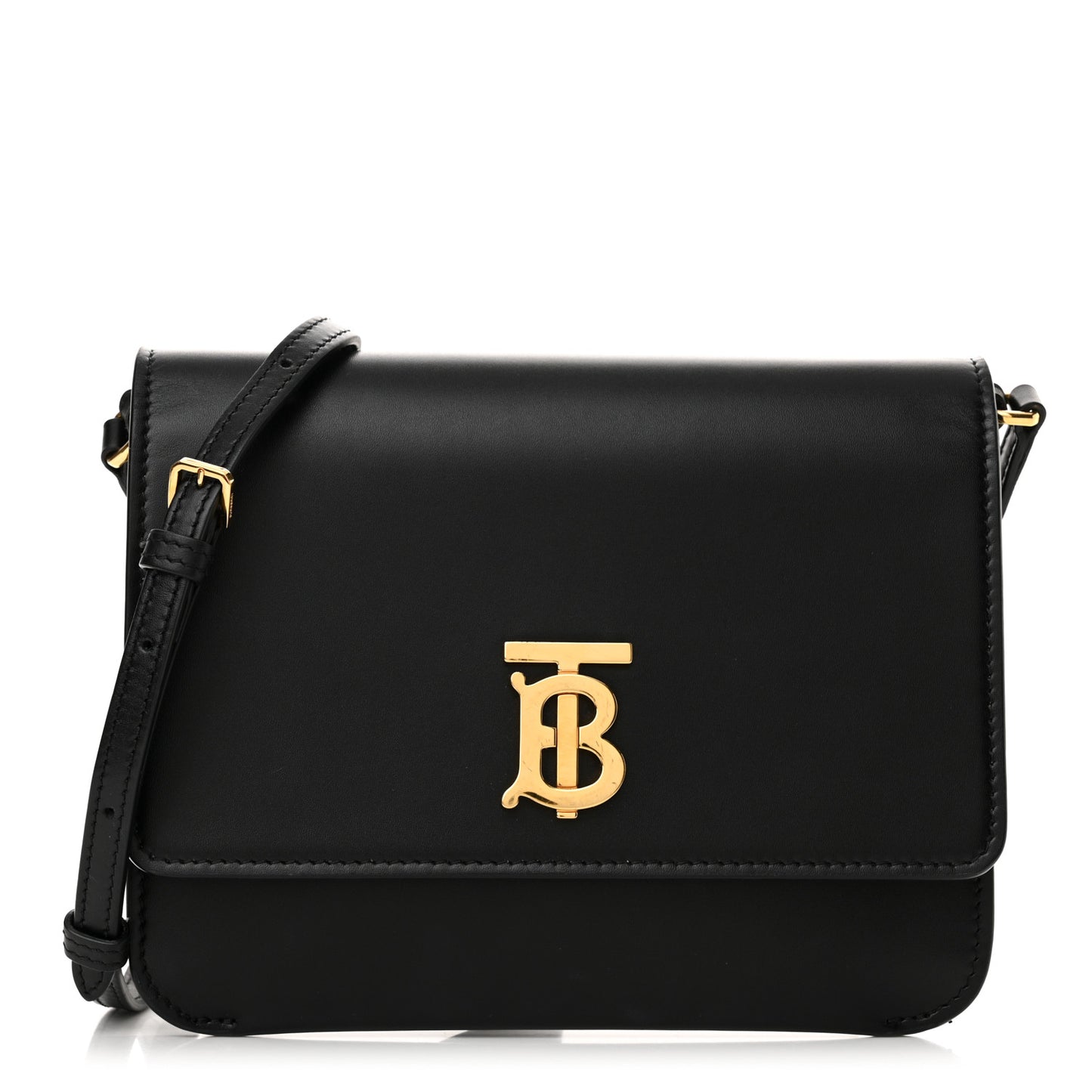 Calfskin Monogram TB Mini Flat Crossbody Bag Black