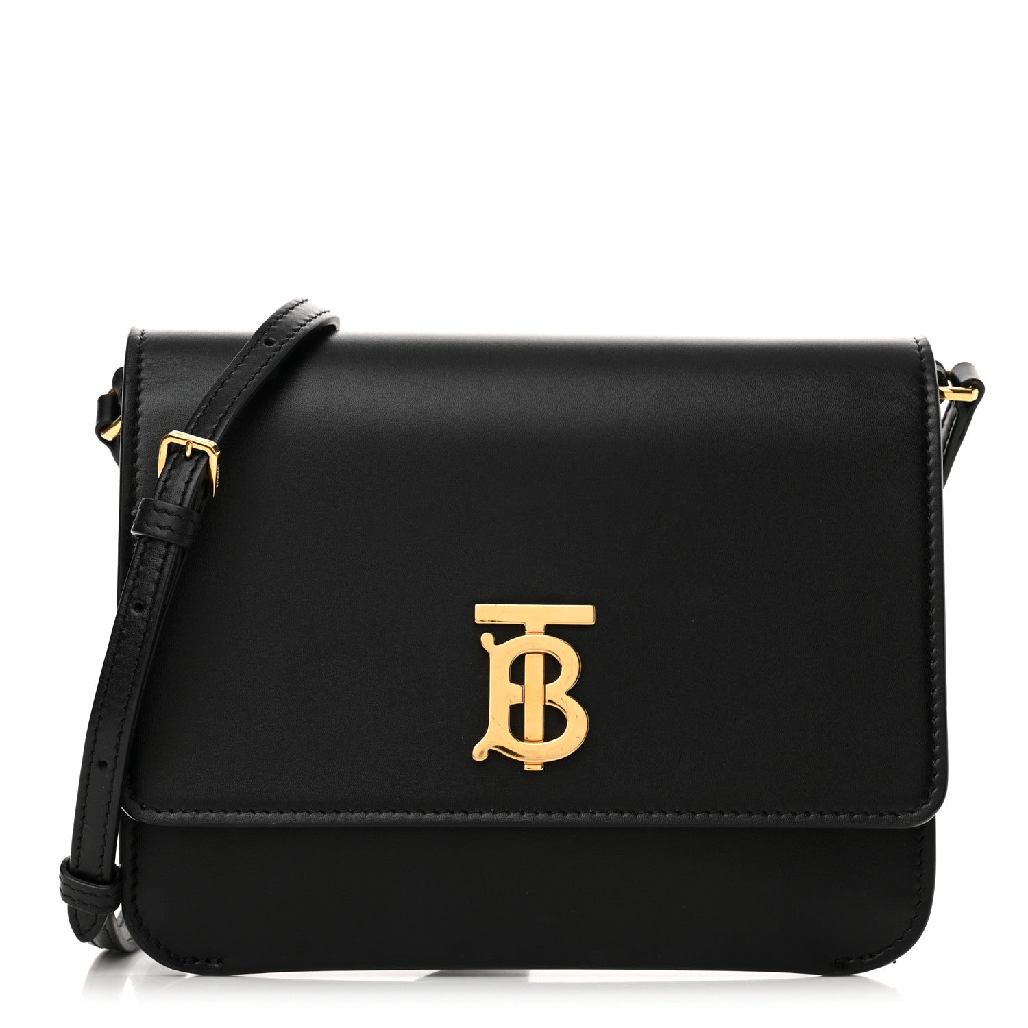 Burberry Calfskin Monogram TB Mini Flat Crossbody Bag Black 1 of 13