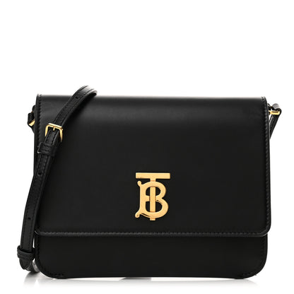 Burberry Calfskin Monogram TB Mini Flat Crossbody Bag Black 1 of 13