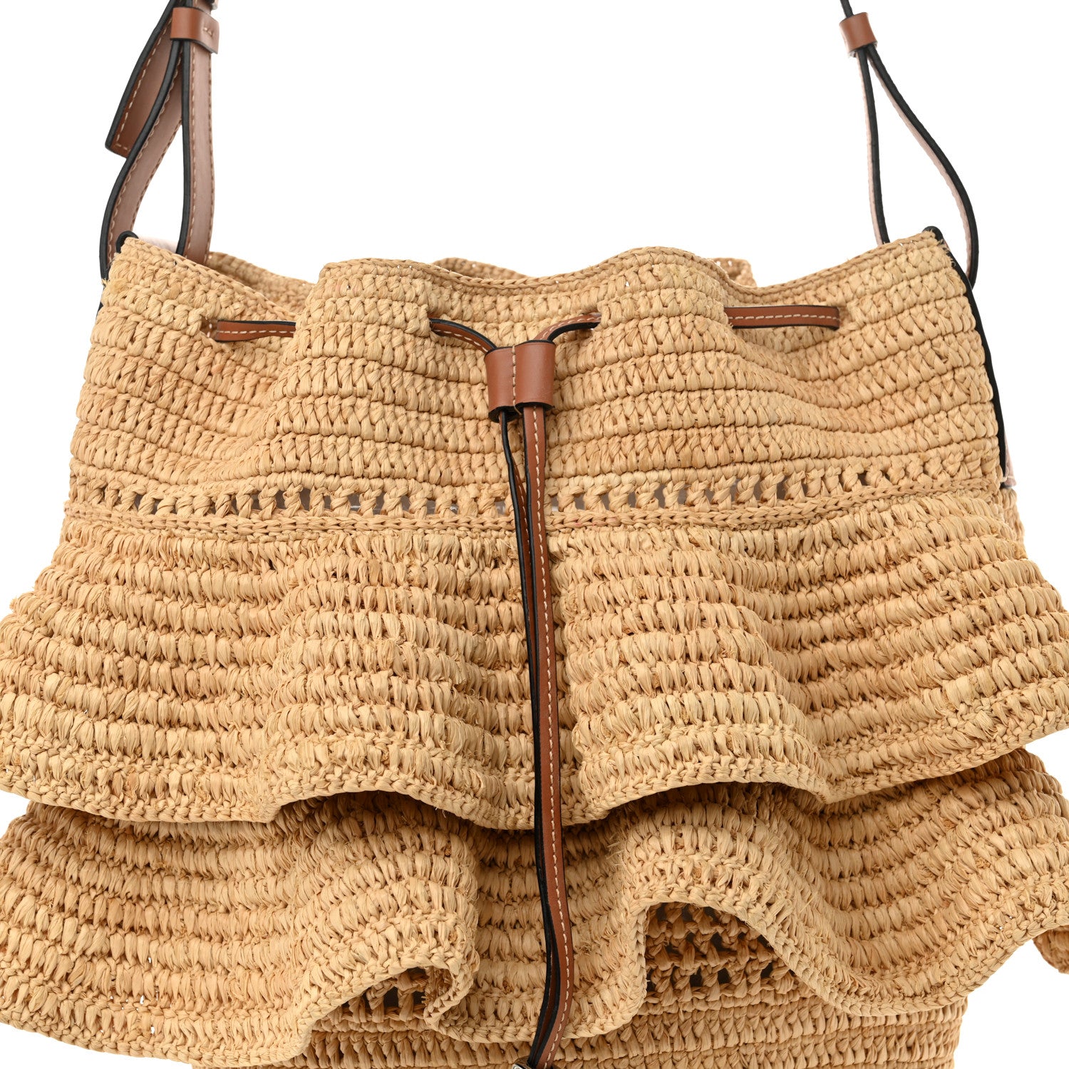 Loewe Raffia Calfskin Balloon Ruffles Bucket Bag Natural Tan 8 of 13