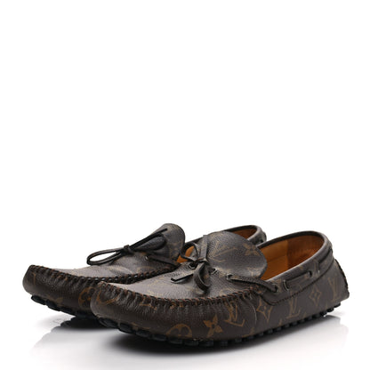 Louis Vuitton Monogram Mens Arizona Car Shoe Moccasin Loafers 8 Macassar 3 of 9