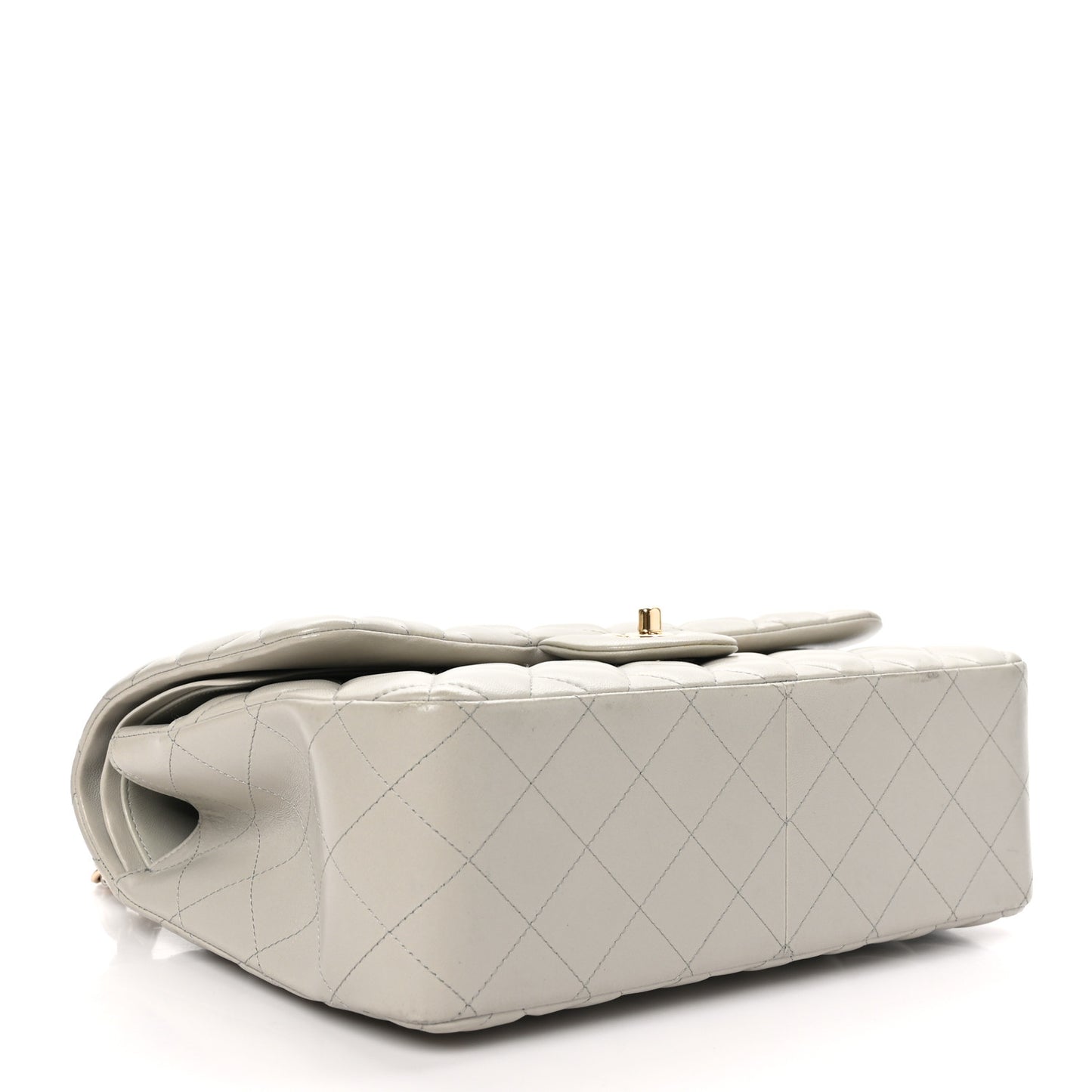 Lambskin Quilted Jumbo Double Flap Grey