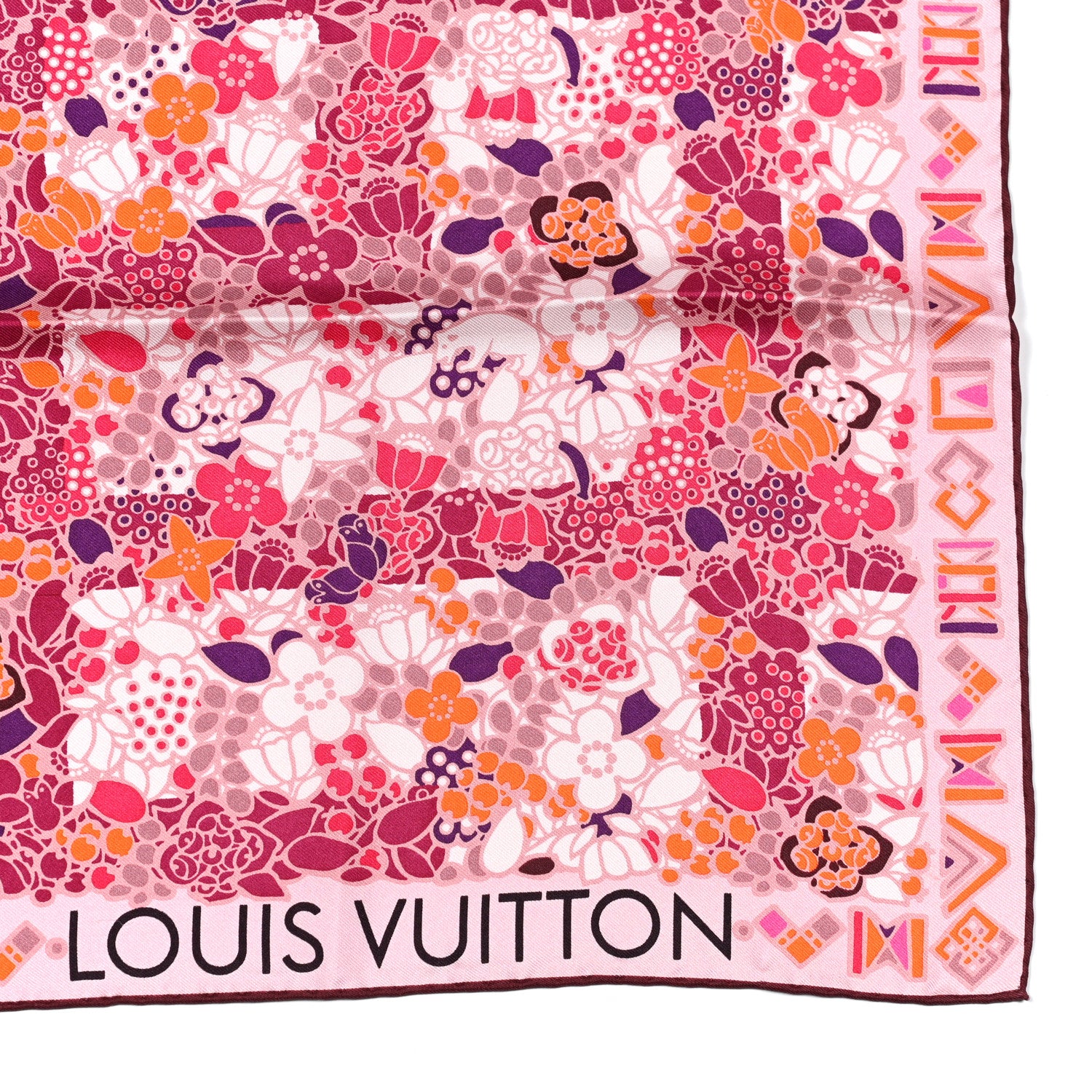 Louis Vuitton Silk Floral Print Square Scarf Pink 2 of 3