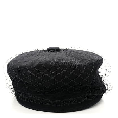 Christian Dior Cotton Canvas Arty Beret Cap with Veil 57 Black 3 of 8