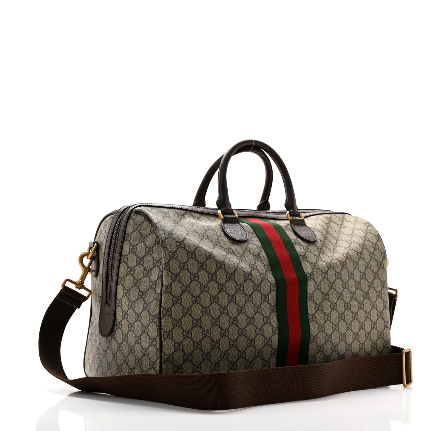 GG Supreme Monogram Textured Dollar Calfskin Web Medium Ophidia Carry-On Duffle Bag Beige Ebony New Acero