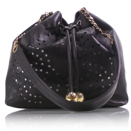 Vintage Caviar Perforated Drawstring Hobo