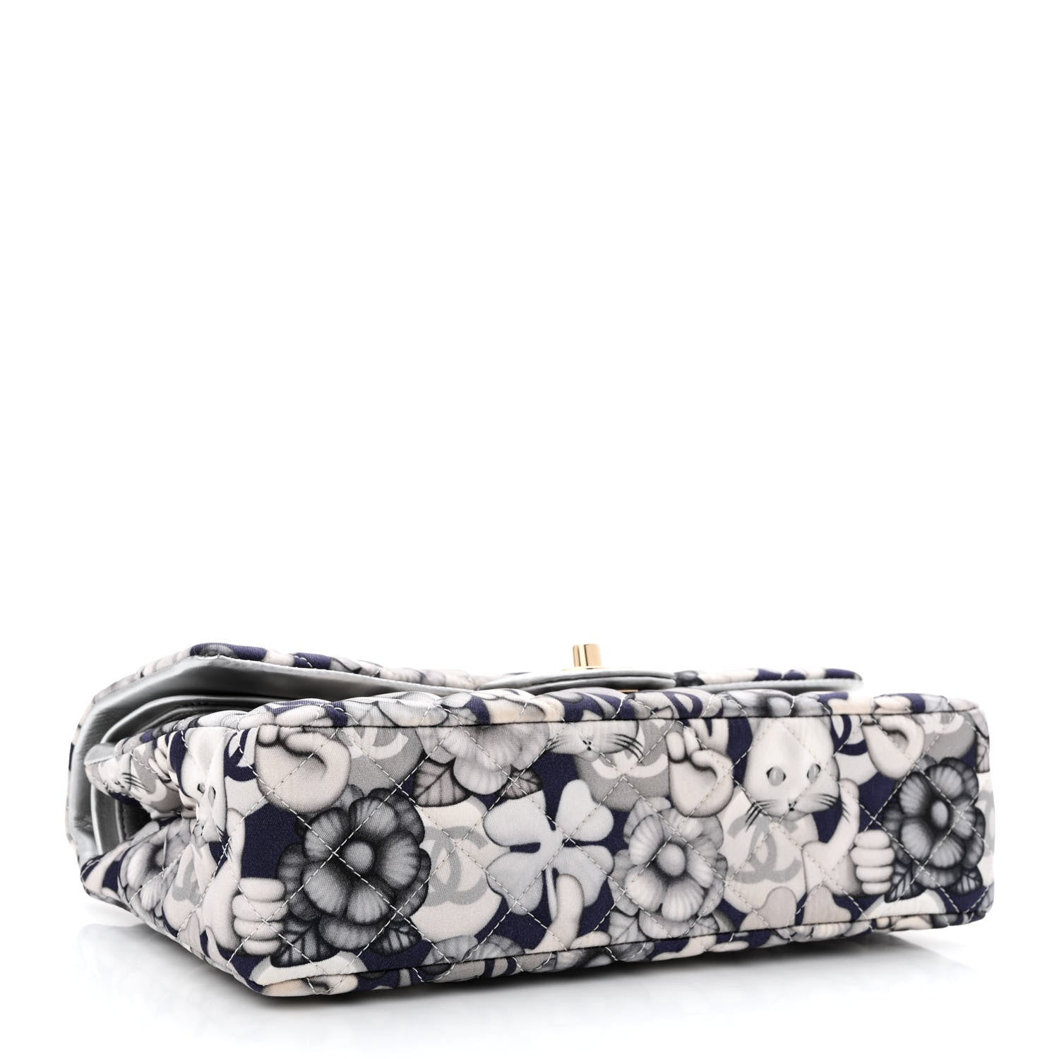 Chanel Nylon Quilted Medium Cat Emoticon Double Flap Navy Grey Ecru 4 of 12