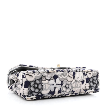 Chanel Nylon Quilted Medium Cat Emoticon Double Flap Navy Grey Ecru 4 of 12