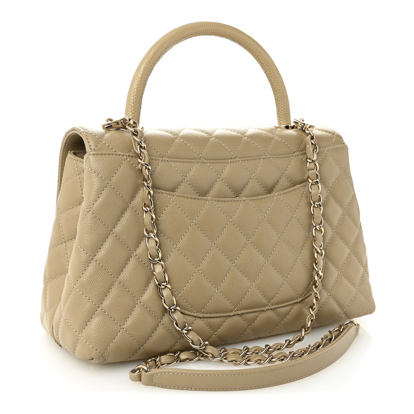 Caviar Lizard Embossed Quilted Small Coco Handle Flap Dark Beige