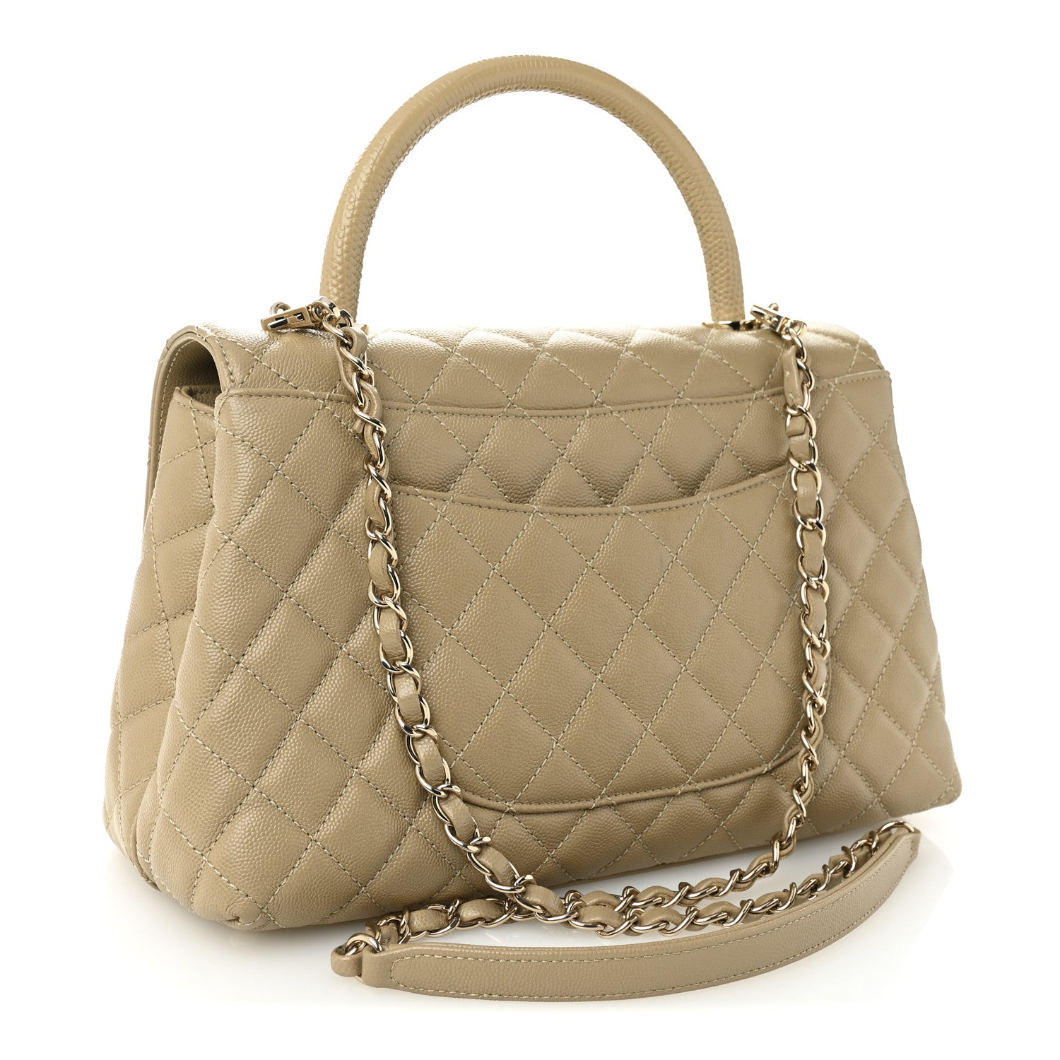 Chanel Caviar Lizard Embossed Quilted Small Coco Handle Flap Dark Beige 3 of 11