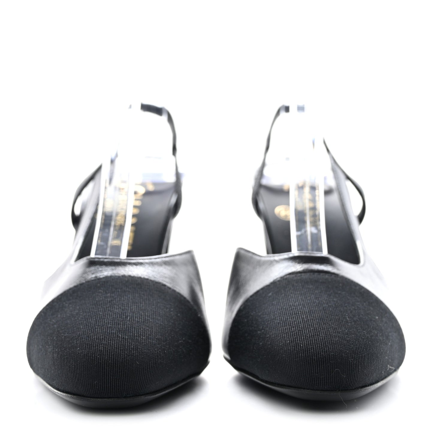 Lambskin Grosgrain Cap Toe CC Slingback Sandals 36.5 Black