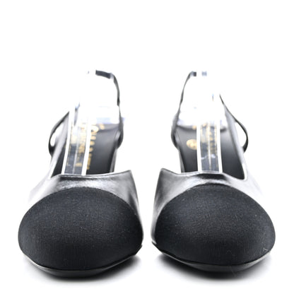 Chanel Lambskin Grosgrain Cap Toe CC Slingback Sandals 36.5 Black 2 of 9