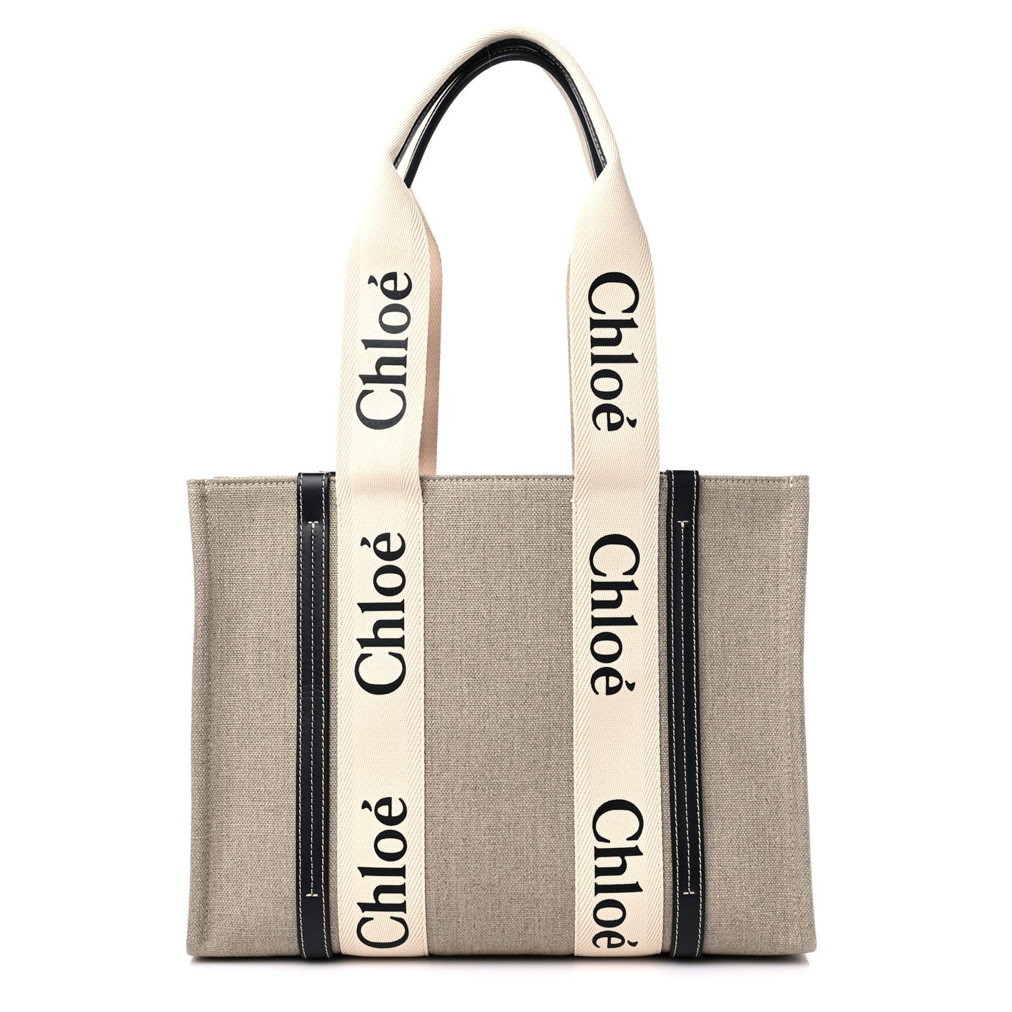 Cotton Calfskin Medium Woody Ribbon Tote White Black
