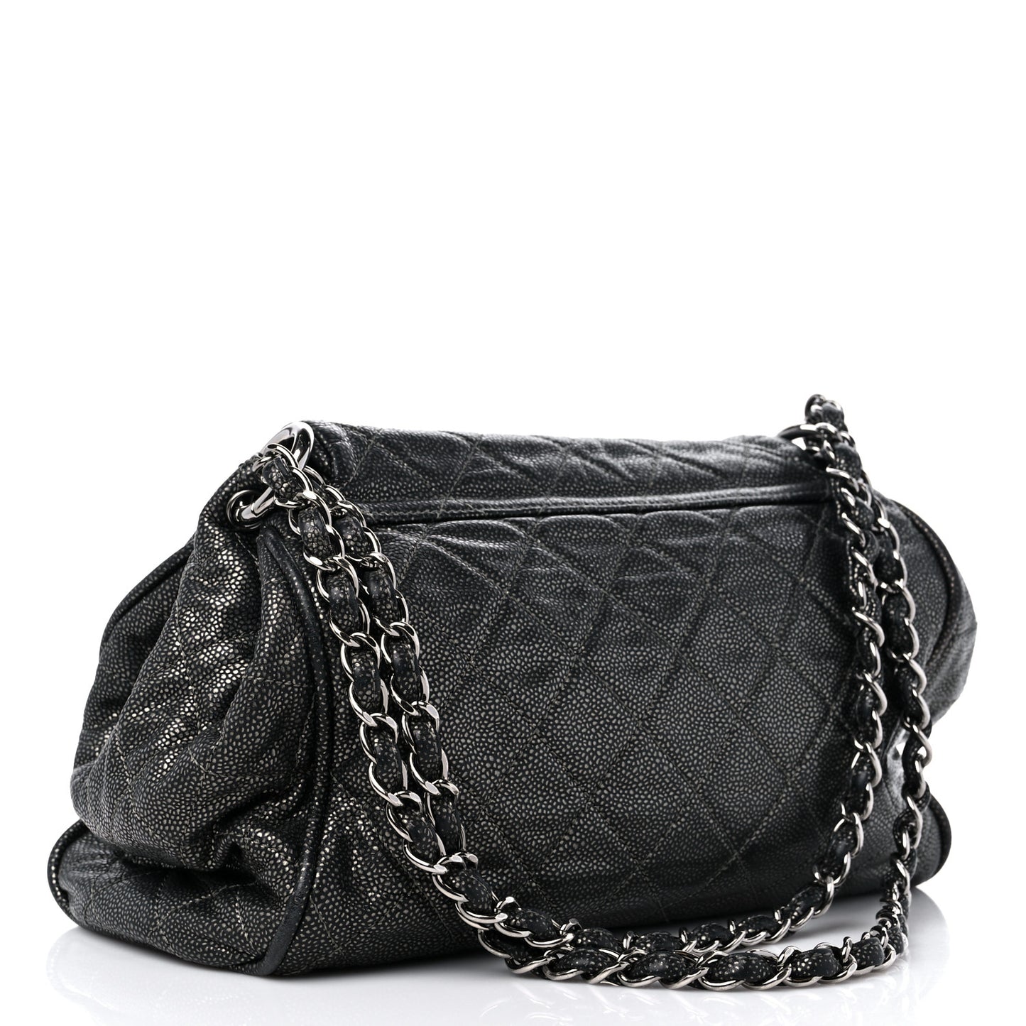 Metallic Caviar Quilted Timeless Accordion Flap Dark Silver