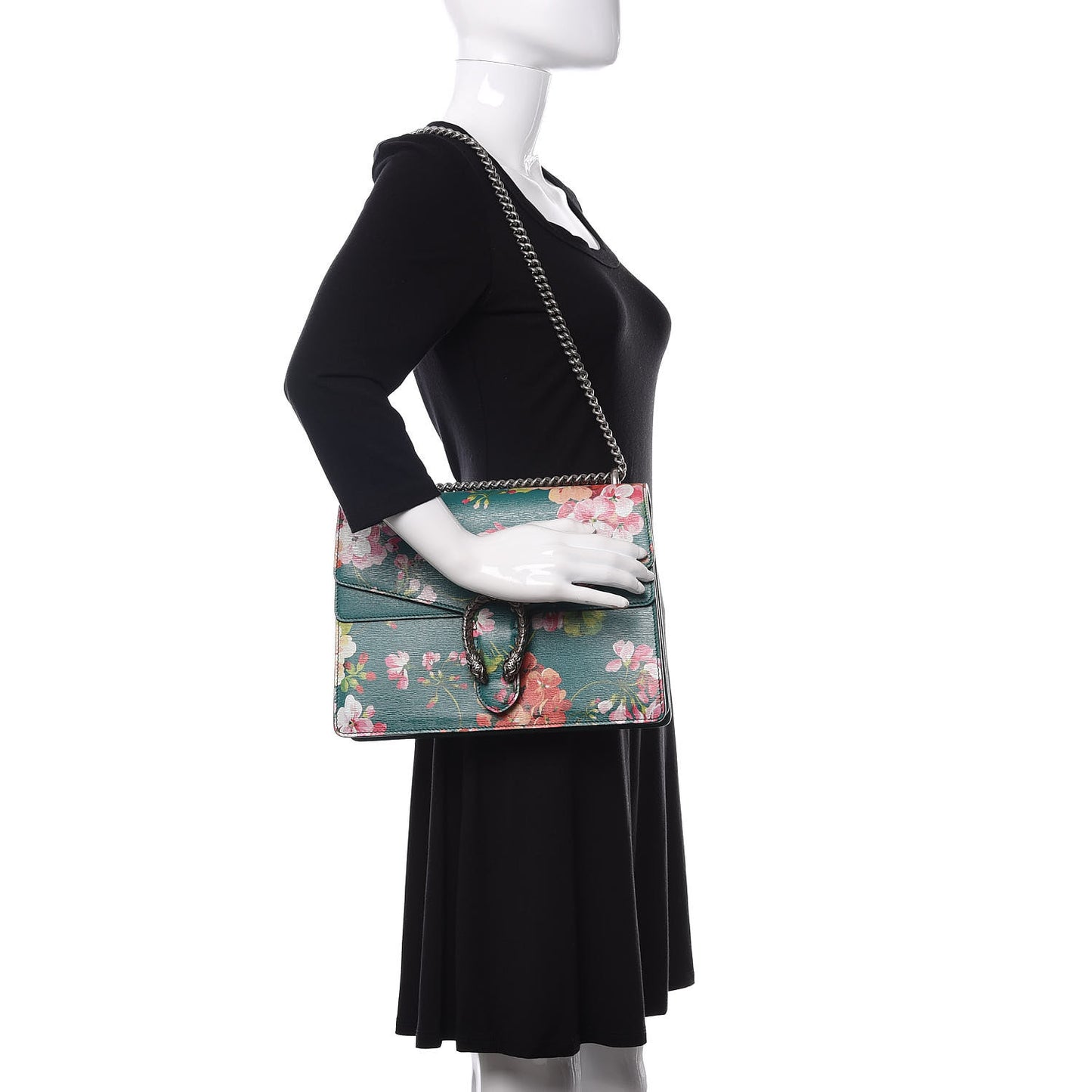 Calfskin Blooms Print Medium Dionysus Shoulder Bag Bright Emerald Multicolor