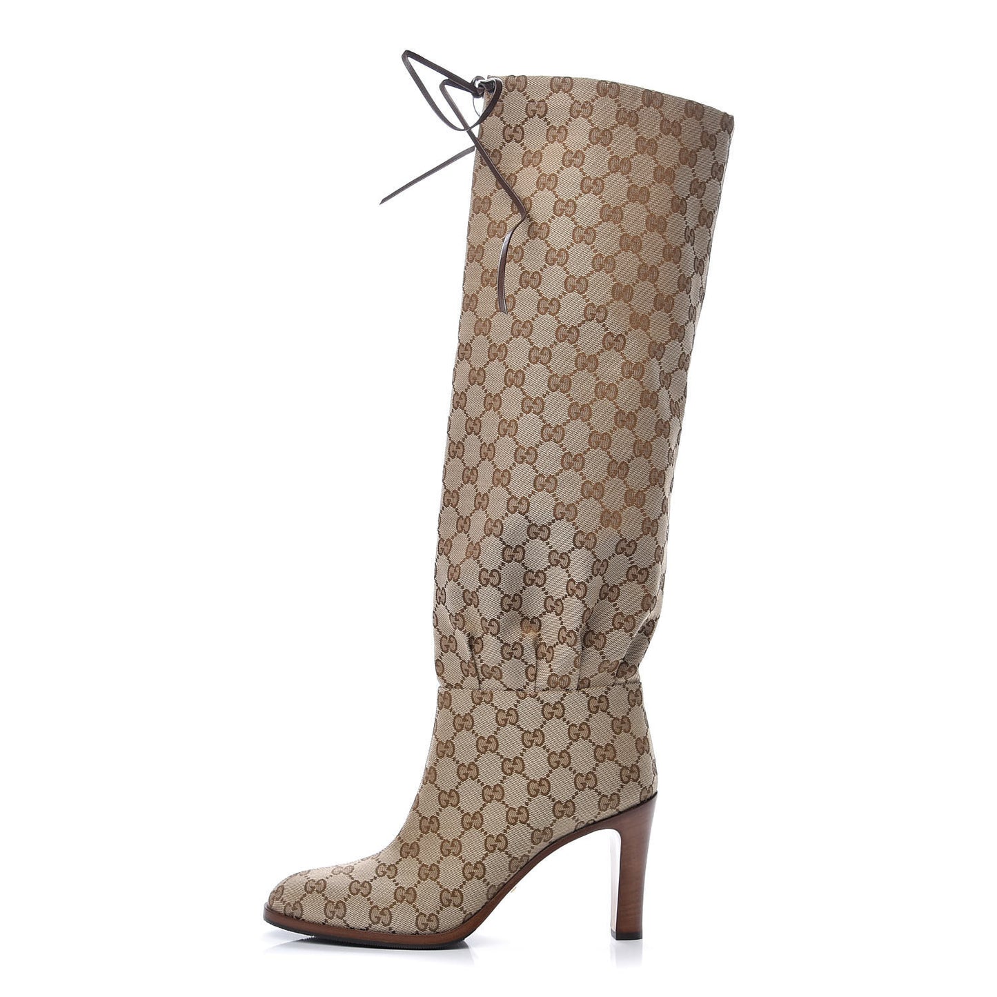 Monogram Lisa Mid Heel Boots 41 Beige Ebony