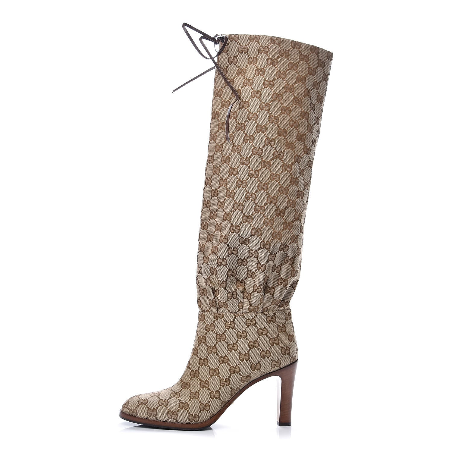 Gucci Monogram Lisa Mid Heel Boots 41 Beige Ebony 1 of 7