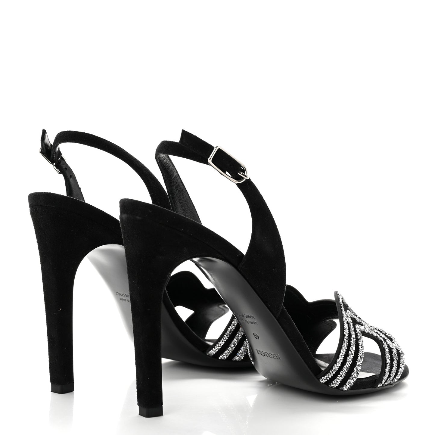 Suede Goatskin Embellished Ella 105 Sandals 40 Black