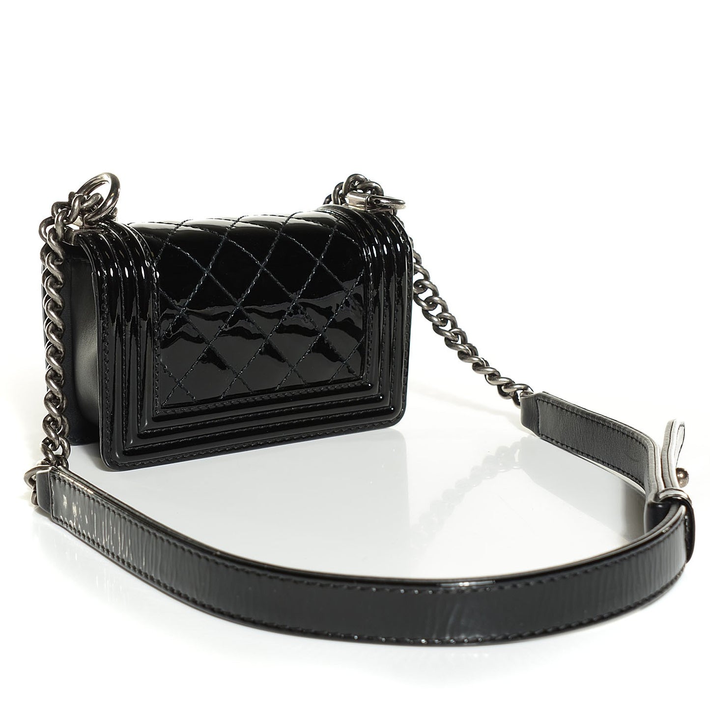 Patent Quilted Mini Boy Flap Black