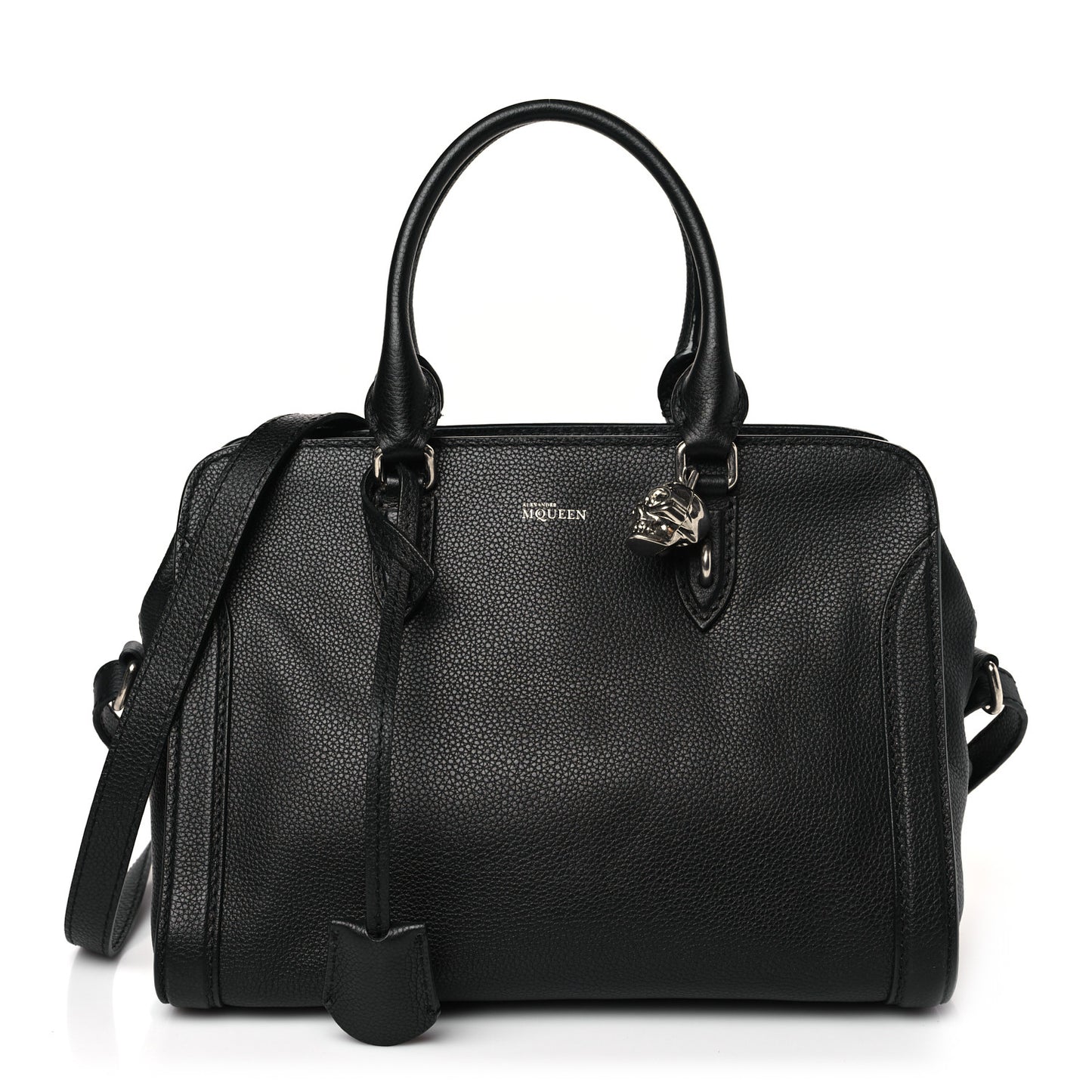 Pebbled Calfskin Small Skull Padlock Zip Around Tote Black