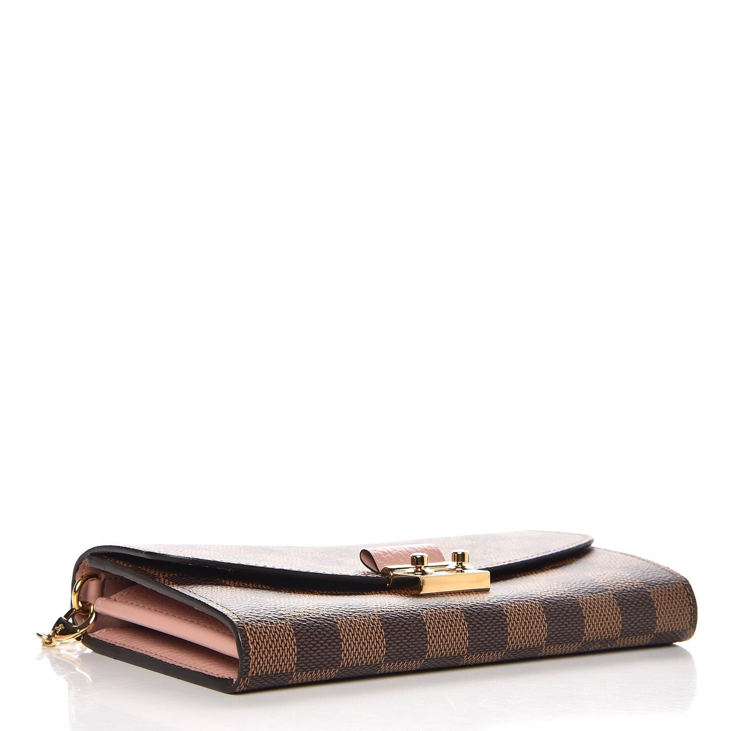 Damier Ebene Croisette Chain Wallet Rose Ballerine