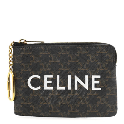 Celine Triomphe Canvas Logo Coin and Card Pouch With Hook Black 1 of 8