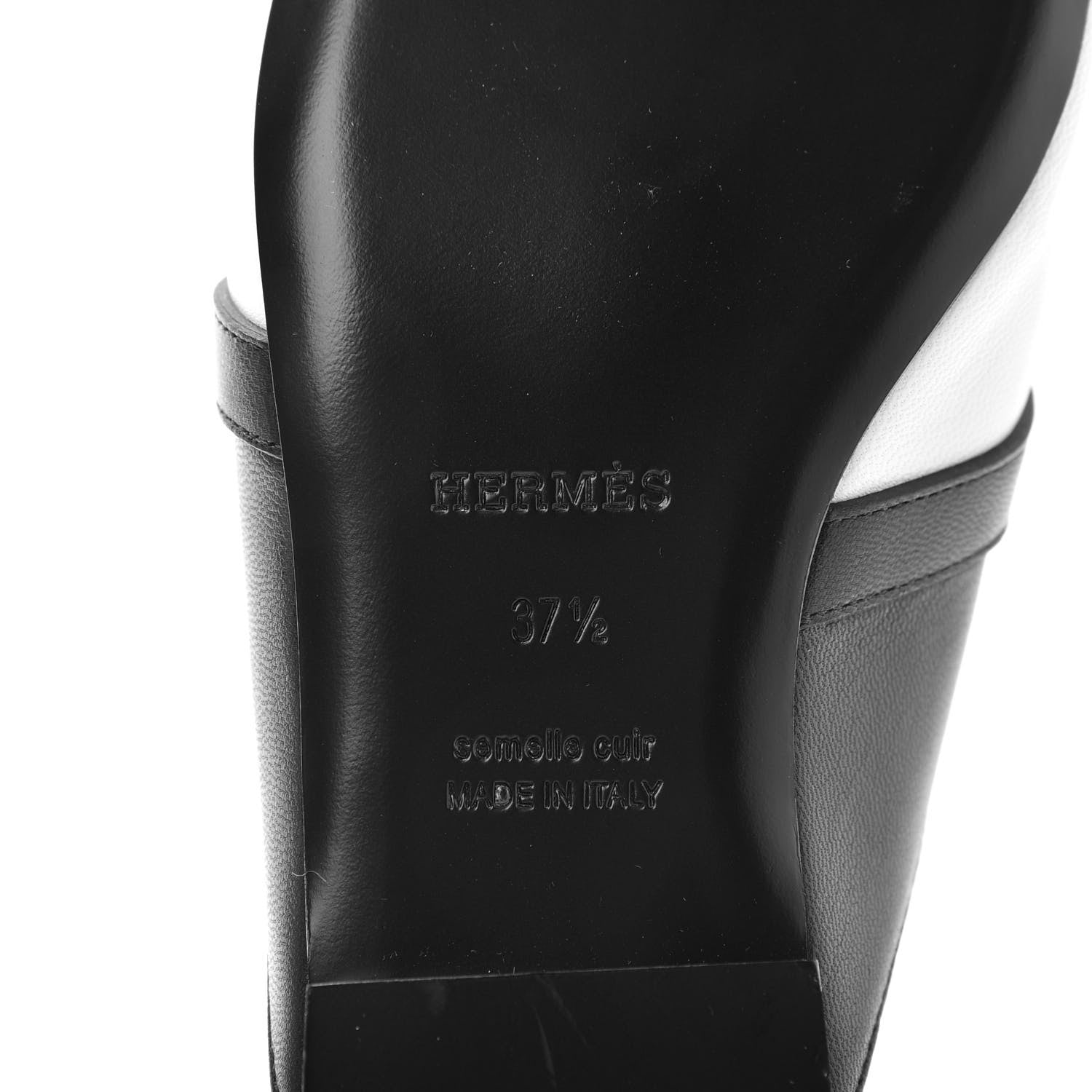 Hermes Goatskin Bi-Color Oz Mules 37.5 White Black 9 of 10