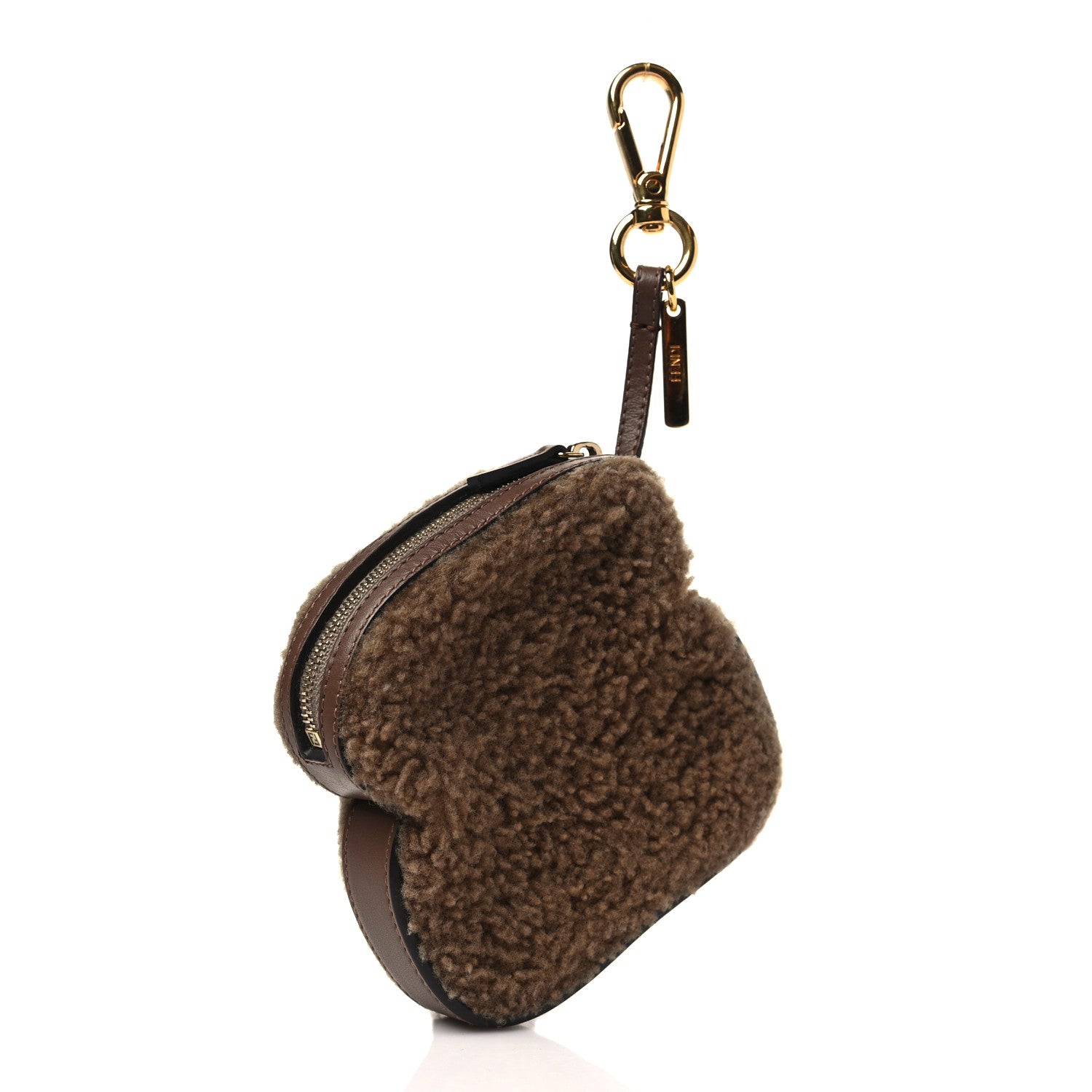 Fendi Shearling Vitello Dolce Macro FF 1974 Dice Bag Charm Multicolor Brown 3 of 10