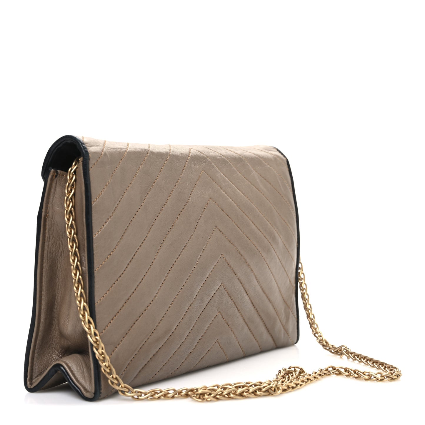 Lambskin Chevron Envelope Flap Beige Black