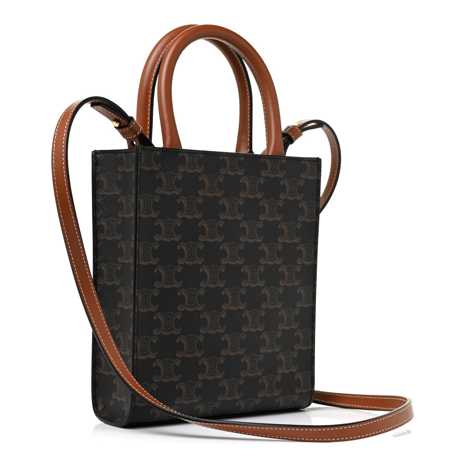 Celine Triomphe Canvas Calfskin Mini Vertical Cabas Tan 3 of 8