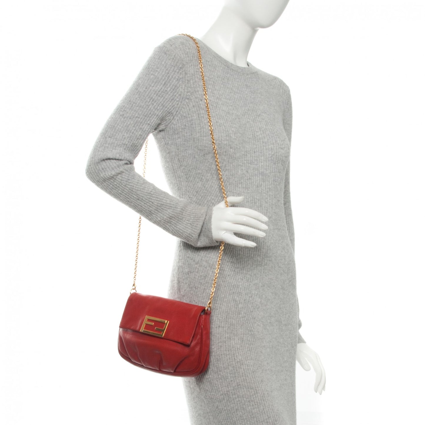 Vitello Flamingo Fendista Pouchette Crossbody Red