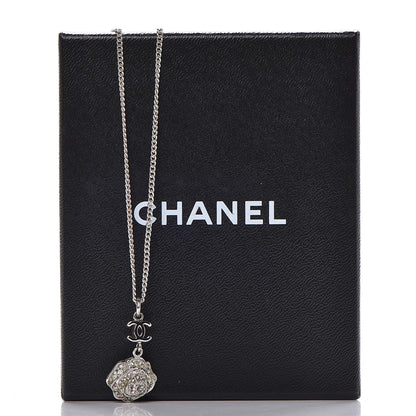 Chanel Swarovski Crystal Camellia CC Necklace Silver 7 of 7