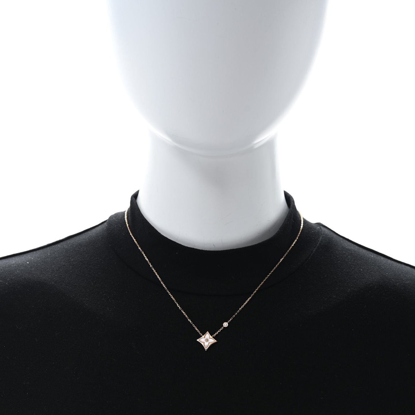 18K Pink Gold Diamond Mother of Pearl Color Blossom BB Star Pendant Necklace