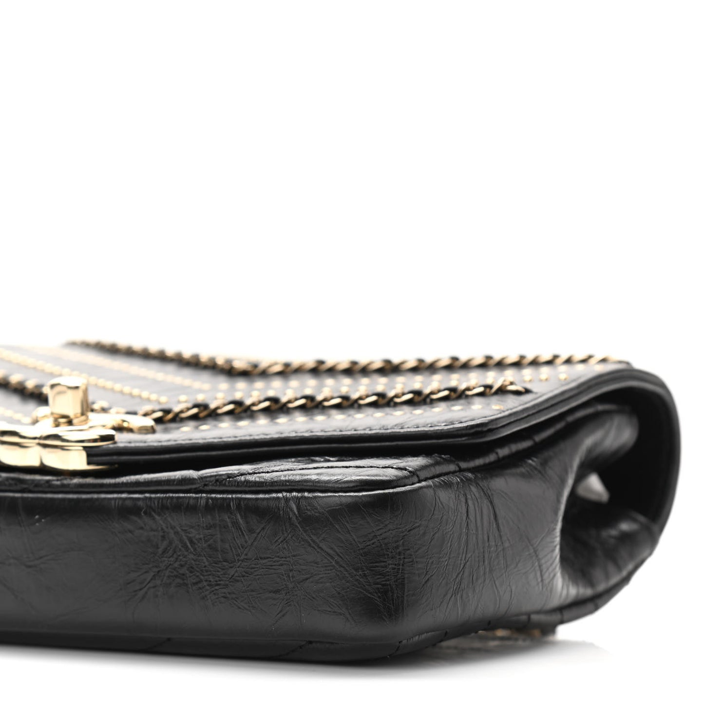 Crumpled Calfskin Chevron Chain Mini Square Flap Black