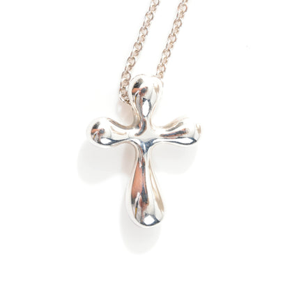 Tiffany Sterling Silver 12mm Elsa Peretti Cross Pendant Necklace 3 of 5