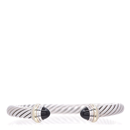 David Yurman Sterling Silver 14K Yellow Gold Black Onyx 7mm Cable Classics Bracelet 1 of 5