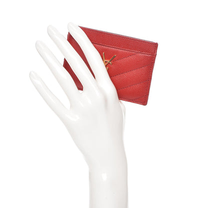 Saint Laurent Grain De Poudre Matelasse Chevron Monogram Credit Card Case Lipstick Red 2 of 9