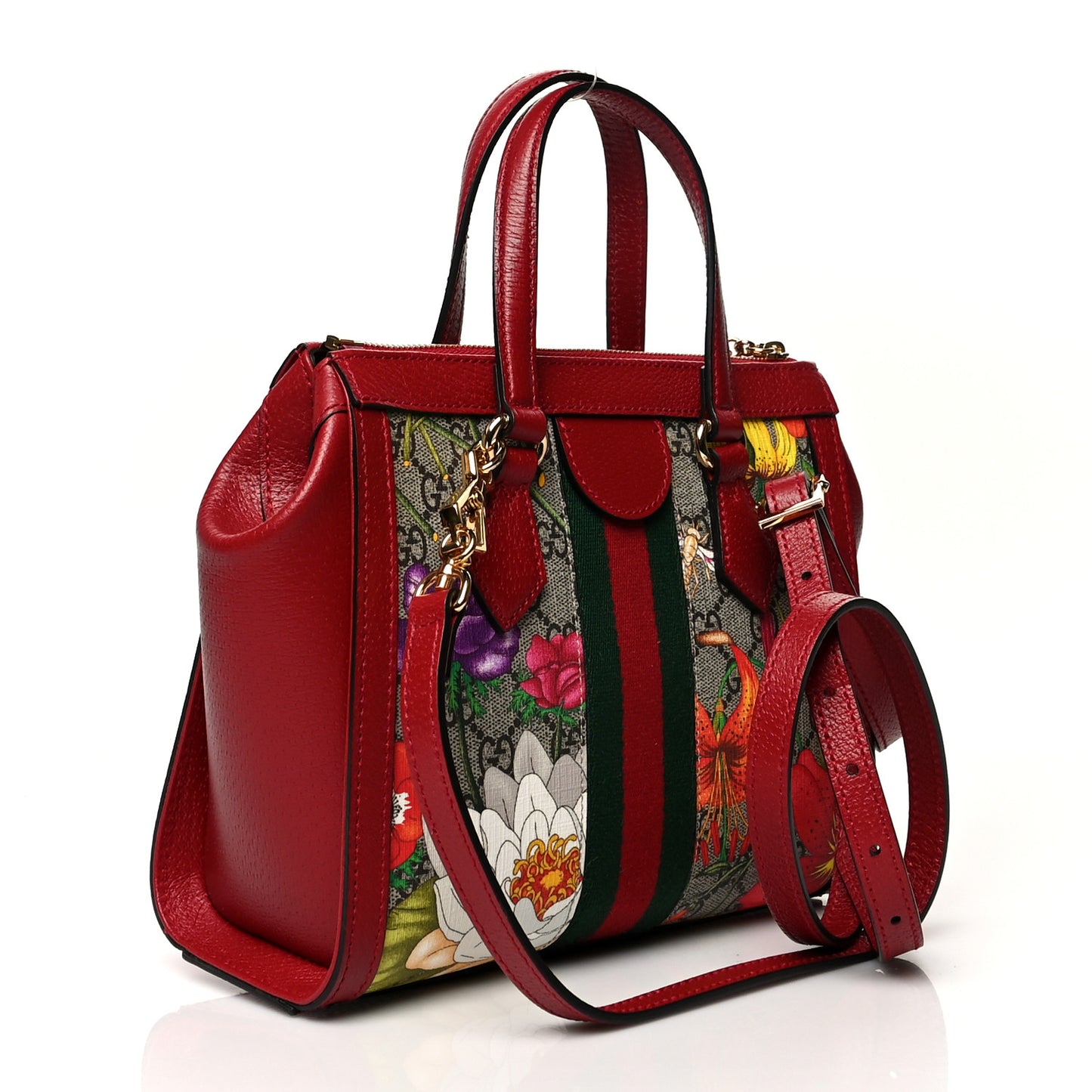GG Supreme Monogram Flora Web Small Ophidia Tote Bag Red