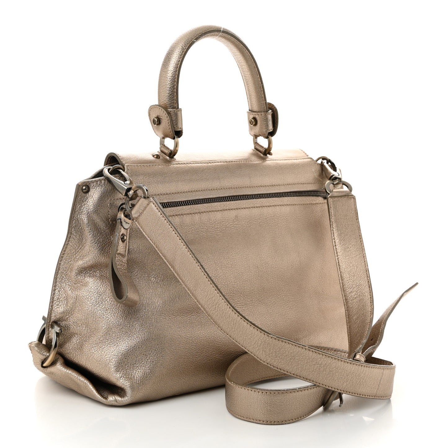 Metallic Grained Calfskin Medium Sofia Satchel Gold